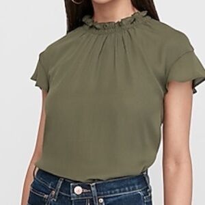 Express Khaki Ruffle Collar Blouse